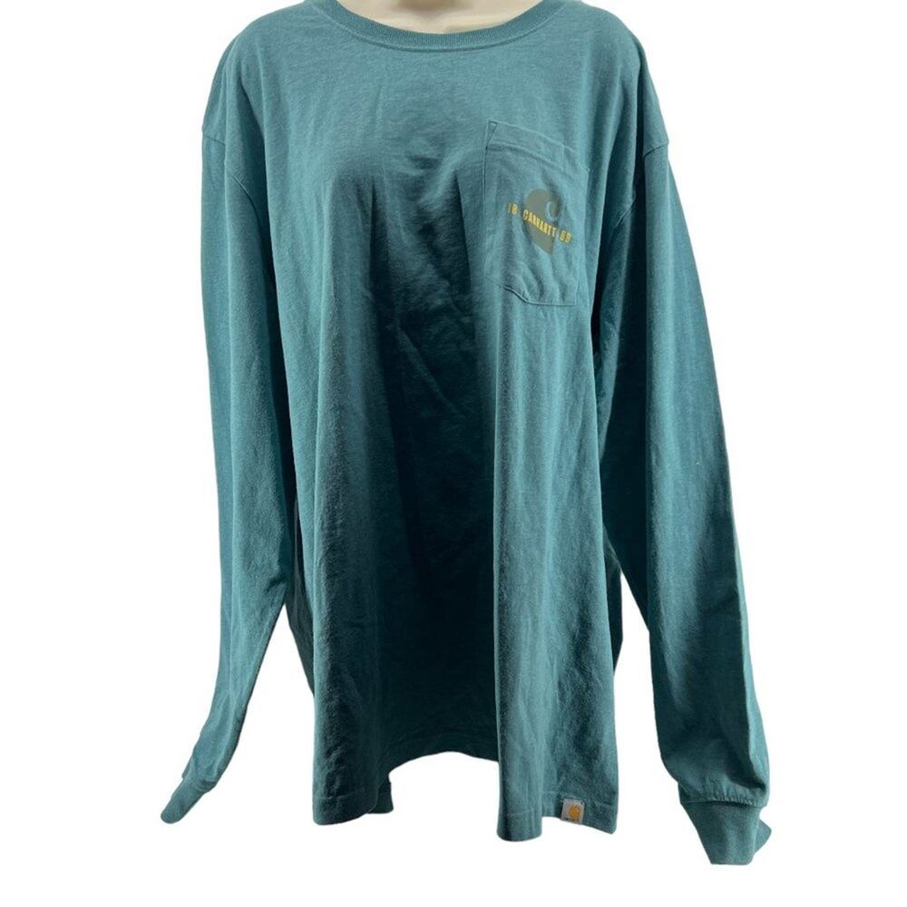 Carhartt Shirt Mens Graphic Tee Long Sleeve Pullover Blue Relaxed Fit Size 2XL